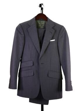 Alfred Dunhill Bespoke Solid Gray 3-Pc Wool Mohair Suit 34S